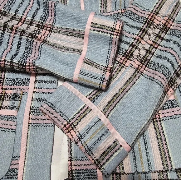 View Cropped Tweed Blazer/Dress Jacket, Light Blue/Pink Plaid, Lined, Sz 6, EUC! - Picture 10 of 14
